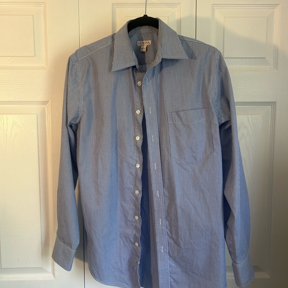Merona Men's Blue Pinstripe Dress Shirt